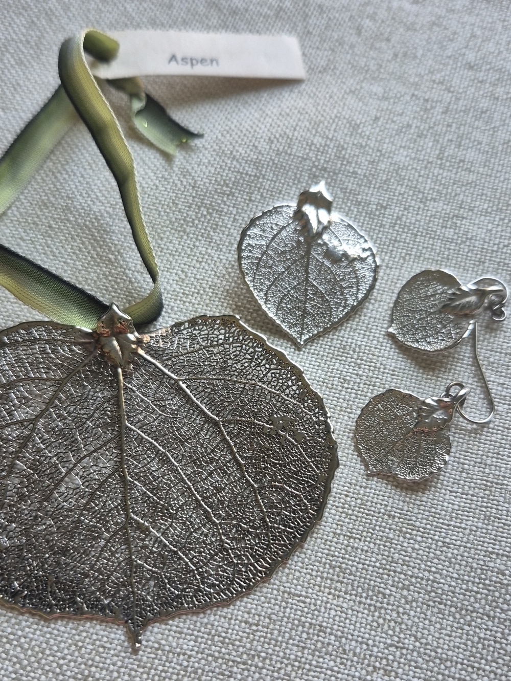 Hanging ASPEN Maple Leaf, Pendant & Earrings set. Purchased In Colorado.